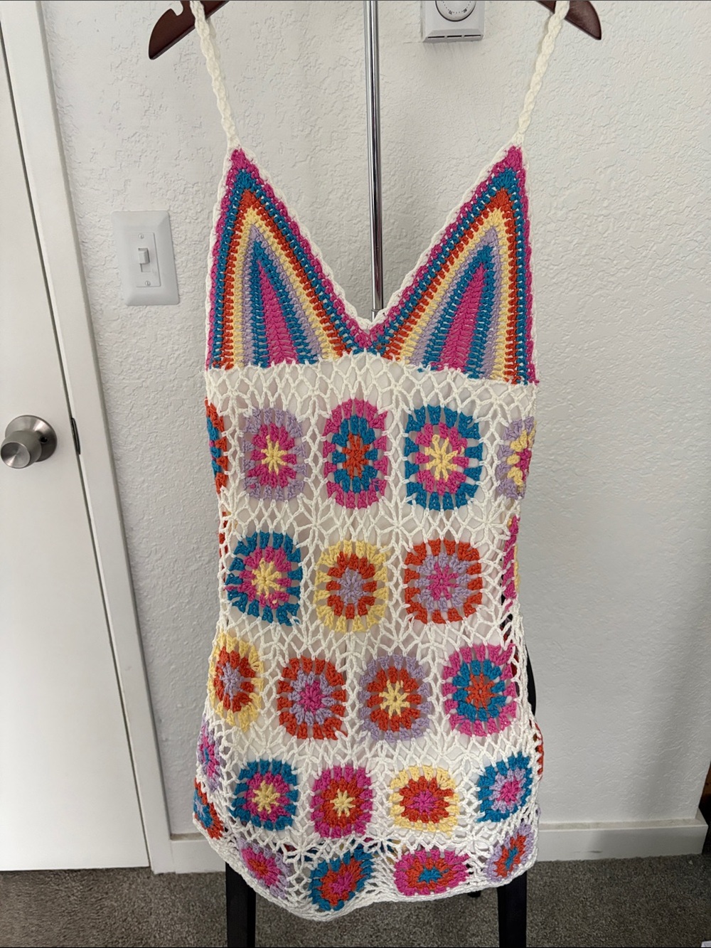 Crochet V-Neck Multicolor Floral Dress